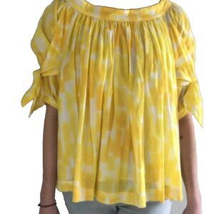 SEE BY CHLOE Yellow Printed Pleated Swing Blouse Women Size 2